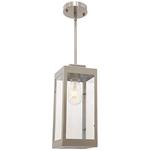 MELUCEE Outdoor Mini Pendant Lights for Porch 1-Light Brushed Nickel, Dining Room Light with Glass Modern Light Fixture Ceiling Hanging for Hallway Stairway Kitchen Island