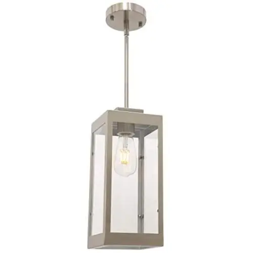 MELUCEE Outdoor Mini Pendant Lights for Porch 1-Light Brushed Nickel, Dining Room Light with Glass Modern Light Fixture Ceiling Hanging for Hallway Stairway Kitchen Island