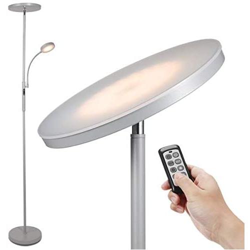 Led Floor Lamp - Soarz Torchiere Floor Lamp with Adjustable Reading Lamp,2000lumens Main Light and 400lumens Side Reading Light for Living Room, Bedroom, Office, Work with Remote Control ,Silvery grey