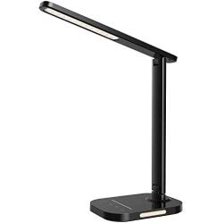 LITOM LED Desk Lamp, Eye-Caring Office Table Lamps with Night Light, 10 Brightness, 5 Color Temperature, USB Charging Port, 1H Timer, Touch Control, Memory Function for Reading, Work, Study(Black)