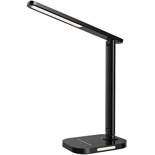 LITOM LED Desk Lamp, Eye-Caring Office Table Lamps with Night Light, 10 Brightness, 5 Color Temperature, USB Charging Port, 1H Timer, Touch Control, Memory Function for Reading, Work, Study(Black)