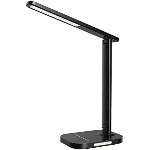 LITOM LED Desk Lamp, Eye-Caring Office Table Lamps with Night Light, 10 Brightness, 5 Color Temperature, USB Charging Port, 1H Timer, Touch Control, Memory Function for Reading, Work, Study(Black)