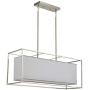 Vinsniv Fabric Rectangular Kitchen Island Dining Room Chandelier, Modern Premium Linear 5-Light Billiards Room Pendant, Adjustable Height, Gray Linen Shade, Brushed Nickel, 35.43''L UL-Listed E26 008