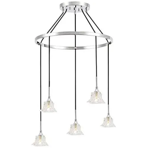 BONLICHT Modern Crystal Glass Chandelier 5 Light Kitchen Island Pendant Lighting Chrome Chandelier Linear Light Fixture Hanging Pendant lamp Contemporary Flush Mount Ceiling Light for Dining Room
