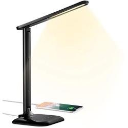 LED Desk Lamp, Eye-caring Table Lamp, Desk Light with USB Charging Port, 5 Color Mode and 5 Brightness Levels, Sensitive Control, 10W Power for Reading, Working, Painting, Sleeping in Home, Office