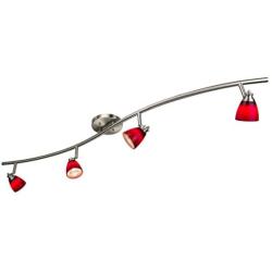 Direct-Lighting 4 Light Adjustable Track Light, Brushed Steel Finish, Red Glass Shade, Ready to Install, Bulb Included, D268-44C-BS-BRED