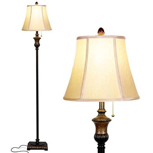 Brightech Sophia - Free Standing Elegant Floor Lamp for Living Rooms, Offices - Tall Pole Light Matches Your Traditional / Rustic / Vintage Decor - Bell Shape Fabric Shade - LED Bulb Included - Bronze