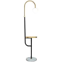 Reading and Floor Lamp Modern Floor Lamp with Tray Table, Arc Reading Standing Lamp with White Spherical Glass Shade Tall Pole Floor Lamp for Living Room, Bedroom, Study Room, Office Modern Standing L