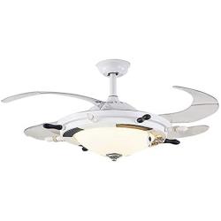 LITFAD Modern LED Ceiling Light Nautical Style Reversible Dome Shade Metal Hanging Ceiling Fan Light with Invisible Blade Flushmount Pendant Light for Living Room Kids Bedroom Childrens Room - White