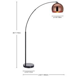 ambiore. Munich Arc Floor Lamp - 68 inch Morden Reading Lamp for Living Room Office - Metal Body with Marble Base - Copper Plated Shade