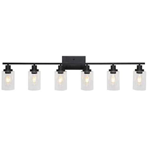 MELUCEE Black Vanity Light Fixture 6-Light Industrial Metal Wall Sconce Bathroom Lighting for Bedroom Hallway Kitchen, Clear Glass Shade Included