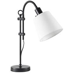 CO-Z Black Table Lamp Adjustable Goose-Neck, Modern Desk Lamp with White Fabric Shade, Arched Work Lamp for Nightstand Bedroom Reading Bedside Farmhouse