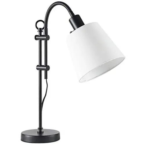 CO-Z Black Table Lamp Adjustable Goose-Neck, Modern Desk Lamp with White Fabric Shade, Arched Work Lamp for Nightstand Bedroom Reading Bedside Farmhouse