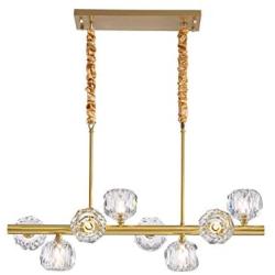 APBEAM Crystal Gold Chandelier Hanging Linear Pendant Light Modern for Dining Room Living Room Kitchen Island Over Table 8-Lights