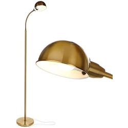 Brightech Regent - LED Reading, Craft & Task Floor Lamp - Free Standing Modern Pole Light with Adjustable Gooseneck - Tall, Bright Office Light Goes Over Desk or Lash Bed - Antique Brass / Gold