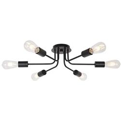 TULUCE Black Vintage Metal Semi Flush Mount Ceiling Light, Modern Style Chandelier 6- Light Ceiling Lamp Sputnik Lighting for Kitchen Dining Room Living Room Foyer