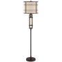 Elias Industrial Farmhouse Floor Lamp with Nightlight LED Oil Rubbed Bronze Off White Oatmeal Fabric Drum Shade for Living Room Reading Bedroom Office - Franklin Iron Works