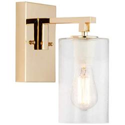 SOTTAE Modern Gold Glass Wall Sconce,Indoor Metal Wall Sconce Lighting with Clear Seeded Glass Shade,Vintage Industrial Wall Light Fixtures,Wall lamp for Bedroom Bathroom Kitchen Hallway