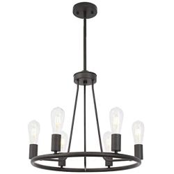 BONLICHT Rustic Farmhouse Round Pendant Lighting 6 Light Oil-Rubbed Bronze Metal Chandelier Industrial Vintage Dining Room Hanging Ceiling Light Fixtures for Kitchen Island Foyer Bedroom