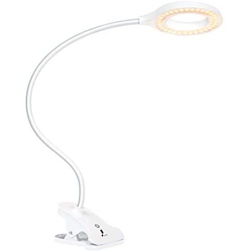 Desk Lamp, JKSWT Clip on Light Reading Light Ring Light LED with 3 Color Modes, 9 Brightness Dimmer, Touch-Sensitive Control Pane, 360 ° Flexible Gooseneck Bed Light