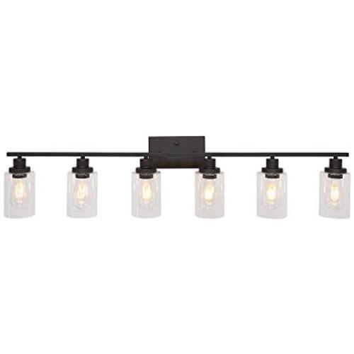MELUCEE 6-Light Bathroom Vanity Light Fixture Vintage Industrial Oil Rubbed Bronze Wall Sconce Lighting with Clear Glass Shade for Living Room Bedroom Kitchen