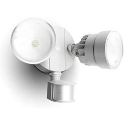 LUTEC P6221W-PIR24 1130 Lumen 15 Watt 26 LED Motion Activated Integrated Dual-Head Floodlight Outdoor, IP54 Waterproof Exterior Security Wall Light for Patio, Garden, Yard-White
