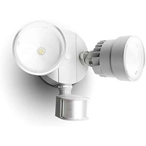 LUTEC P6221W-PIR24 1130 Lumen 15 Watt 26 LED Motion Activated Integrated Dual-Head Floodlight Outdoor, IP54 Waterproof Exterior Security Wall Light for Patio, Garden, Yard-White