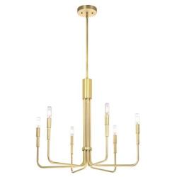 XiNBEi Lighting Chandeliers, Brass Chandelier with LED Bulb, Modern Pendant Lighting for Living & Dining Room XB-C1213-6-SB