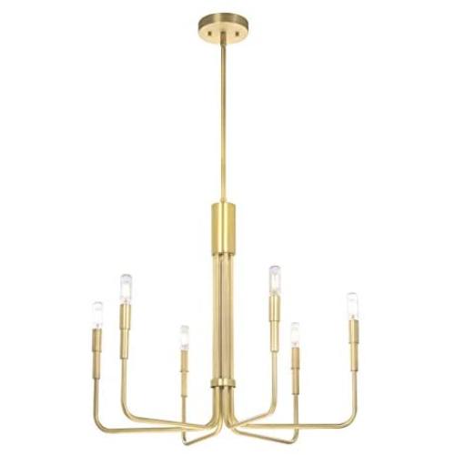 XiNBEi Lighting Chandeliers, Brass Chandelier with LED Bulb, Modern Pendant Lighting for Living & Dining Room XB-C1213-6-SB