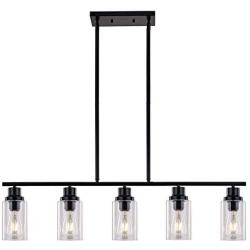 Sivilynus Kitchen Island Light Fixture Ceiling Hanging Farmhouse Chandelier Black 5 Lights Pendant Lighting Modern Industrial Style Lighting for Kitchen Table Hallway and Dining Room