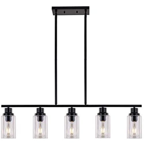 Sivilynus Kitchen Island Light Fixture Ceiling Hanging Farmhouse Chandelier Black 5 Lights Pendant Lighting Modern Industrial Style Lighting for Kitchen Table Hallway and Dining Room