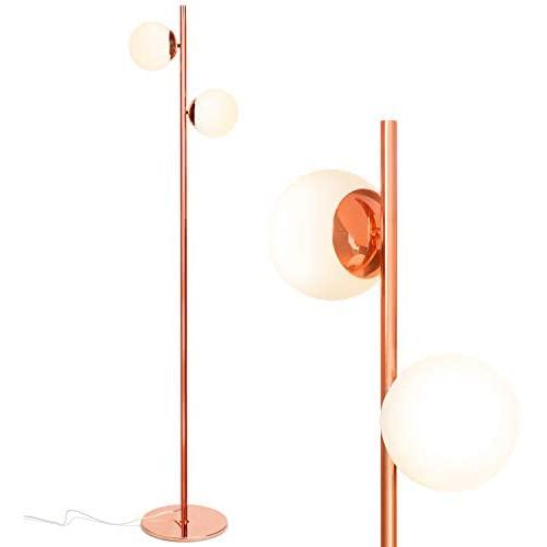 Brightech Sphere - Mid Century Modern 2 Globe Floor Lamp for Living Room Bright Lighting - Contemporary LED Standing Light for Bedrooms & Offices - Rose Gold Indoor Pole Light