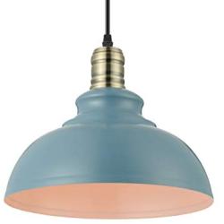 KWOKING Lighting Industrial Barn Pendant Light Chandelier Hanging Lamp 11.8'' Wide Shade Metal Ceiling Fixture for Kitchen Restaurant Dining Room Cafe Living Room in Pale Blue