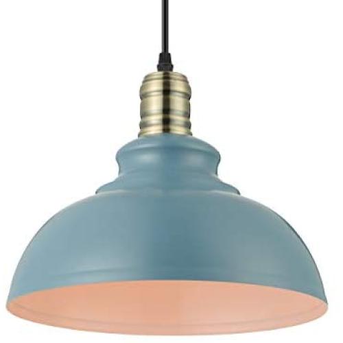 KWOKING Lighting Industrial Barn Pendant Light Chandelier Hanging Lamp 11.8'' Wide Shade Metal Ceiling Fixture for Kitchen Restaurant Dining Room Cafe Living Room in Pale Blue