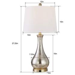Maxax Table Lamps Set of 2 with USB Charging Port Gold Mercury Glass Bedside Nightstand Lamp White Drum Shade for Living Room Family