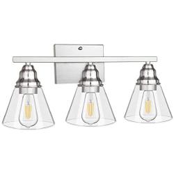 3-Light Bathroom Light Fixtures, Brushed Nickel Vanity Light Fixtures, Bathroom Wall Sconce Lighting with Clear Glass Shades, Modern Wall Lamp for Mirror Kitchen Living Room Wall Decoration (E26 Base)