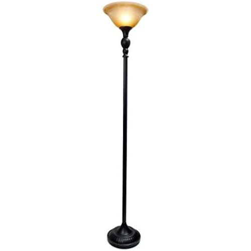 Elegant Designs LF2001-RBZ 1 Light Torchiere Marbelized Glass Shade Floor Lamp, Restoration Bronze/Amber