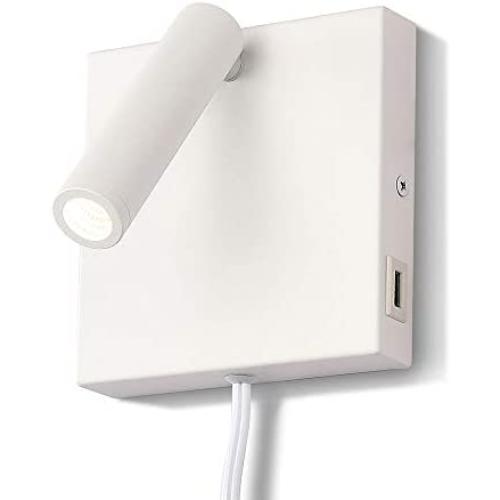 Touch Control Bedside Reading Wall Light with 5V/2A USB Fast Charging Port, ARKTIVO 3W LED Wall Lamp, 3000K Warm White USB Wall Sconce for Bedroom Headboard or Living Room, White Touch Control Bedside Reading Wall Light with 5V/2A USB Fast Charging Port, ARKTIVO 3W LED Wall Lamp, 3000K Warm White USB Wall Sconce for Bedroom Headboard or Living Room, White