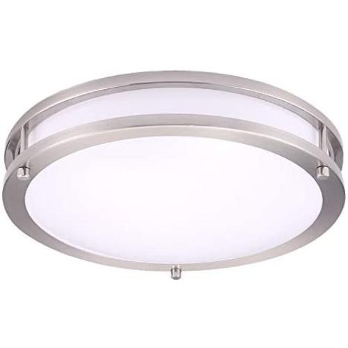 OSTWIN 10 Inch LED Flush Mount Ceiling Light, Dimmable Round Light Fixture, Brushed Nickel Finish, Plastic Shade, 16 Watts (100W Eq.), 1120 Lm, 4000K (Bright Light), ETL and Energy Star Listed