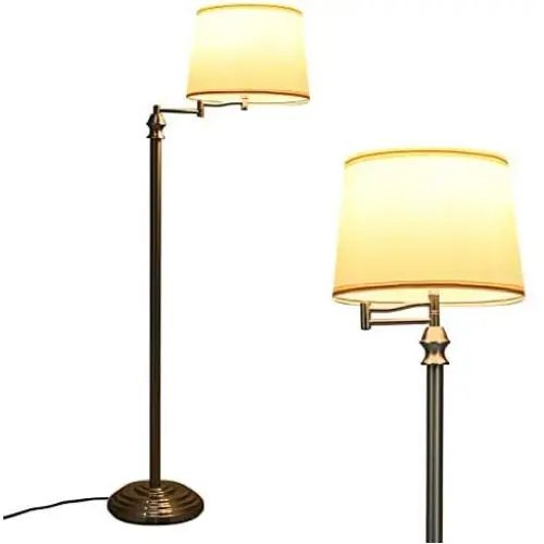 Tangkula LED Floor Lamp w/Swing Arm, Iron Pipe Electroplated Nickel & Hanging Lamp Shade for Reading, Classic Standing Lamp for Home Living Room Study Bedroom Office (Nickel)