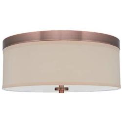 Kira Home Walker 15'' Mid-Century Modern 3-Light Flush Mount Ceiling Light, Cream Fabric Shade + Round Glass Diffuser, Copper Bronze Finish