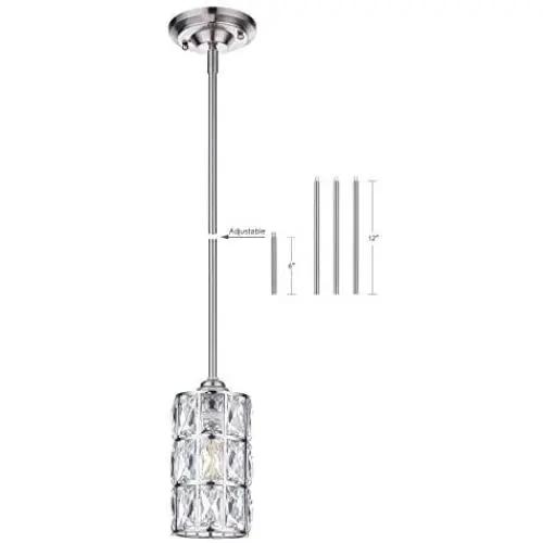 Doraimi 1 Light Crystal Pendant with Brushed Nickel Finish,Modern and Concise Pendant Fixture with Crystal Plate Metal Shade for Bar, Dining Room, Corridor,Living Room.LED Bulb(not Include)
