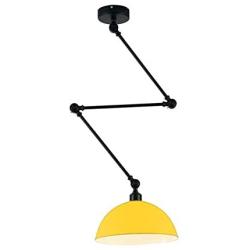 Vintage Ceiling Lights, CraftThink Extendable Nordic Retro E26 Lamp Light Bowl Lampshade Ceiling Lamp Hanging Lamp Pendant Lamp for Living Room/Kitchen/Office (Yellow)