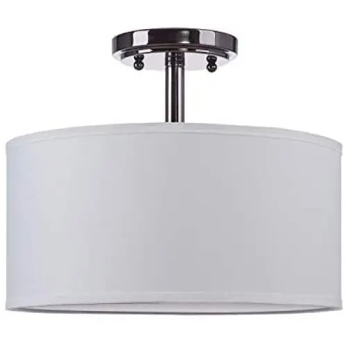 LED Fabric Drum Shade semi Flush Mount Ceiling Light PS Diffuser with Antique Nickel Finish, Lenin Fabric Chandeliers Shade for Bar, Dining Room, Corridor,Living Room.12.25'' 2 Light