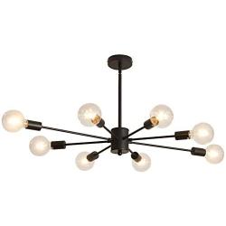 Mid Century 8-Lights Chandelier，Black Ceiling Light Fixture，Ceiling Lighting for Kitchen Dining Room Bedroom Living Room Kitchen Farmhouse