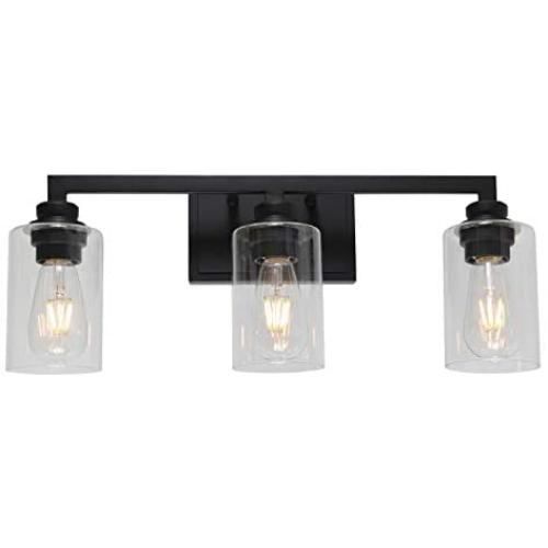 VINLUZ Bathroom Vanity Light fixtures Black Finish with Clear Glass Shade Over Mirror 3-Light Farmhouse Bathroom Lighting Industrial Wall Light Sconces for Living Room Hallway VINLUZ Bathroom Vanity Light fixtures Black Finish with Clear Glass Shade Over Mirror 3-Light Farmhouse Bathroom Lighting Industrial Wall Light Sconces for Living Room Hallway