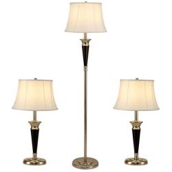 Smeike Three Pack Lamp Set (2 Table Lamps, 1 Floor Lamp), 3-Piece Table and Floor Lamp Set, Modern Lamp Set of 3 in Satin Nickel Finish with White Fabric Shades, 60'' and 25''(H), Solid Iron