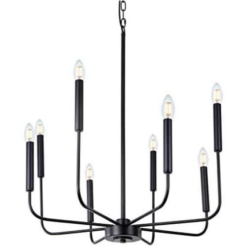 Wellmet Matte Black Farmhouse Chandeliers, 8-Light Classic Candle Ceiling Hanging Light Fixture Rustic Pendant Lighting for Kitchen Island, Dining Room, Living Room, 26''D Wellmet Matte Black Farmhouse Chandeliers, 8-Light Classic Candle Ceiling Hanging Light Fixture Rustic Pendant Lighting for Kitchen Island, Dining Room, Living Room, 26''D