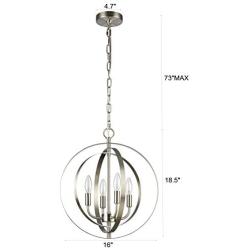 MICSIU Globe Chandelier 4-Light Metal Industrial Spherical Pendant Light Fixture Modern Hanging Lighting Brushed Nickel Finish for Dining & Living Room, Foyer and Kitchen, Hallway and Entryway