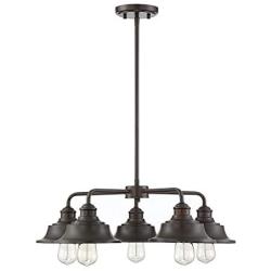 Trade Winds Lighting TW10052ORB 5 Light Vintage Industrial Hanging Ceiling Pendant Chandelier with Metal Shades, 60 Watts, in Oil Rubbed Bronze